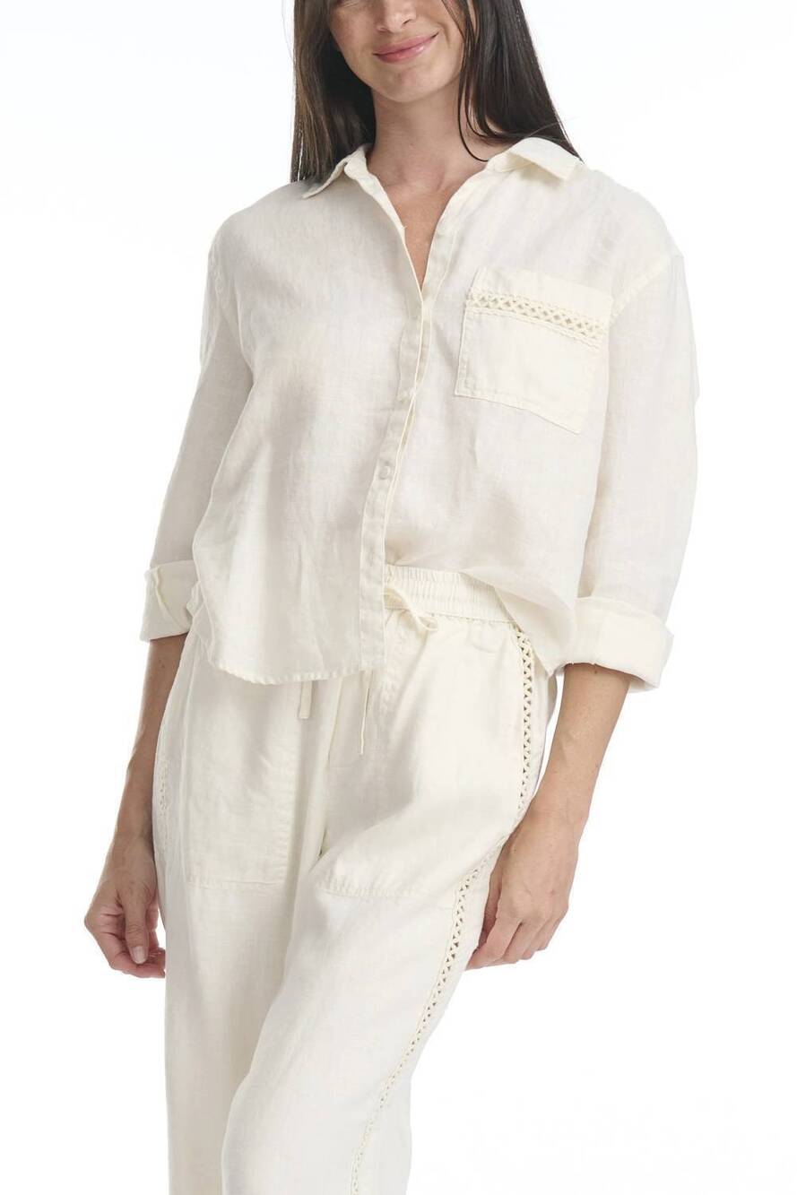 NEW SPLENDID women's stella linen top in antique pearl
